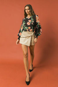 Floral Lantern Sleeve Blouse