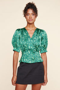 Gwendolyn Green Snake Print Puff Sleeve Blouse