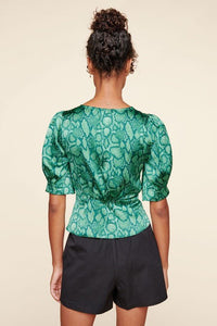 Gwendolyn Green Snake Print Puff Sleeve Blouse