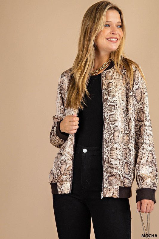 Snake Print Bomber Jacket