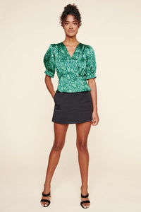 Gwendolyn Green Snake Print Puff Sleeve Blouse